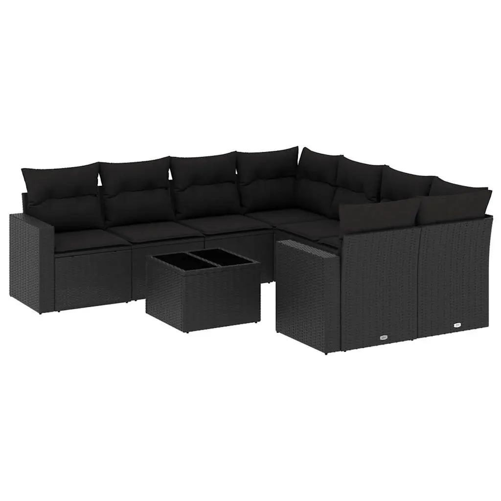 Outdoor Sectional Sofa Set 9 Piece Black Poly Rattan Garden Furniture with