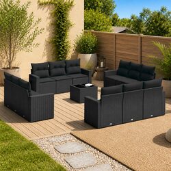 13-Piece Black Outdoor Sofa Set with Storage