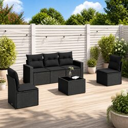 Outdoor Sectional Sofa Set 6 Piece Black Poly Rattan Garden Furniture with