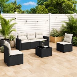 6 Piece Black Rattan Garden Sofa Set