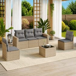 Outdoor Sectional Sofa Set 6 Piece Garden Furniture Beige Poly Rattan with