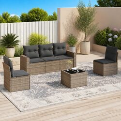 6 Piece Outdoor Sectional Sofa Set Grey Poly Rattan Garden Patio Furniture with