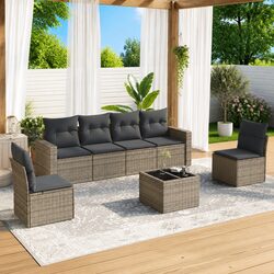 7 Piece Grey Garden Sofa Set for Outdoor Use