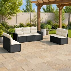 Outdoor Sectional Sofa Set 7 Piece Garden Furniture Black Poly Rattan with