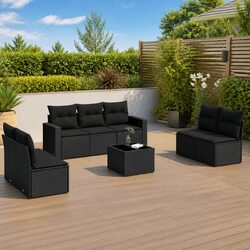 Outdoor Sectional Sofa Set 8 Piece Garden Furniture Black Poly Rattan with