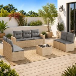 8 Piece Outdoor Garden Sectional Sofa Set with Cushions Storage Beige Poly
