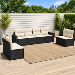 Outdoor Sectional Sofa Set 8 Piece Garden Seating Black Poly Rattan with