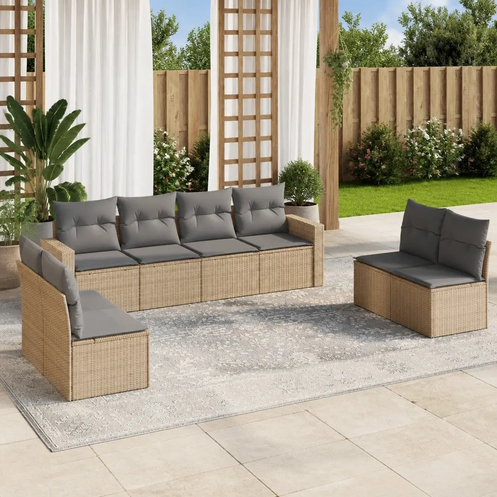 8 Piece Garden Sofa Set Beige Modular Sectional PE Poly Rattan with Cushions