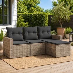4 Piece Garden Sofa Set Grey