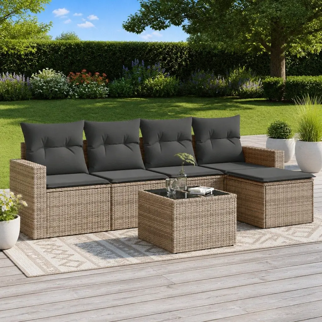 Outdoor Sectional Sofa Set 6 Piece Grey Garden Furniture with Storage Cushions