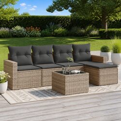 Compact 6-Piece Grey Outdoor Sofa Set with Storage Options