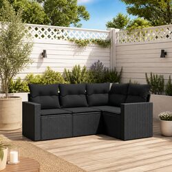 4-Piece Outdoor Sofa Set in Black Rattan