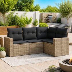 Outdoor Garden Sofa Set 4 Piece Grey Sectional Rattan Patio Furniture with