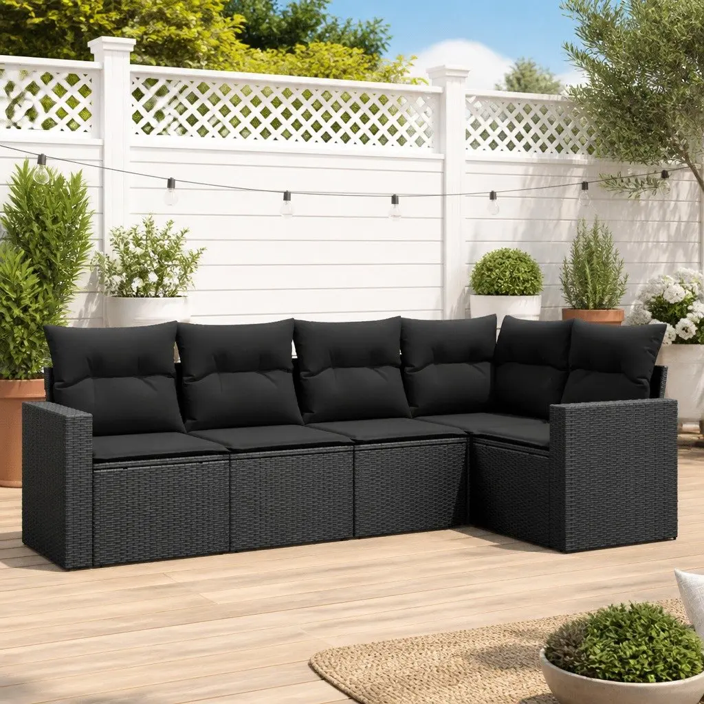 Outdoor Sectional Sofa Set 5 Piece Black Poly Rattan Garden Furniture with