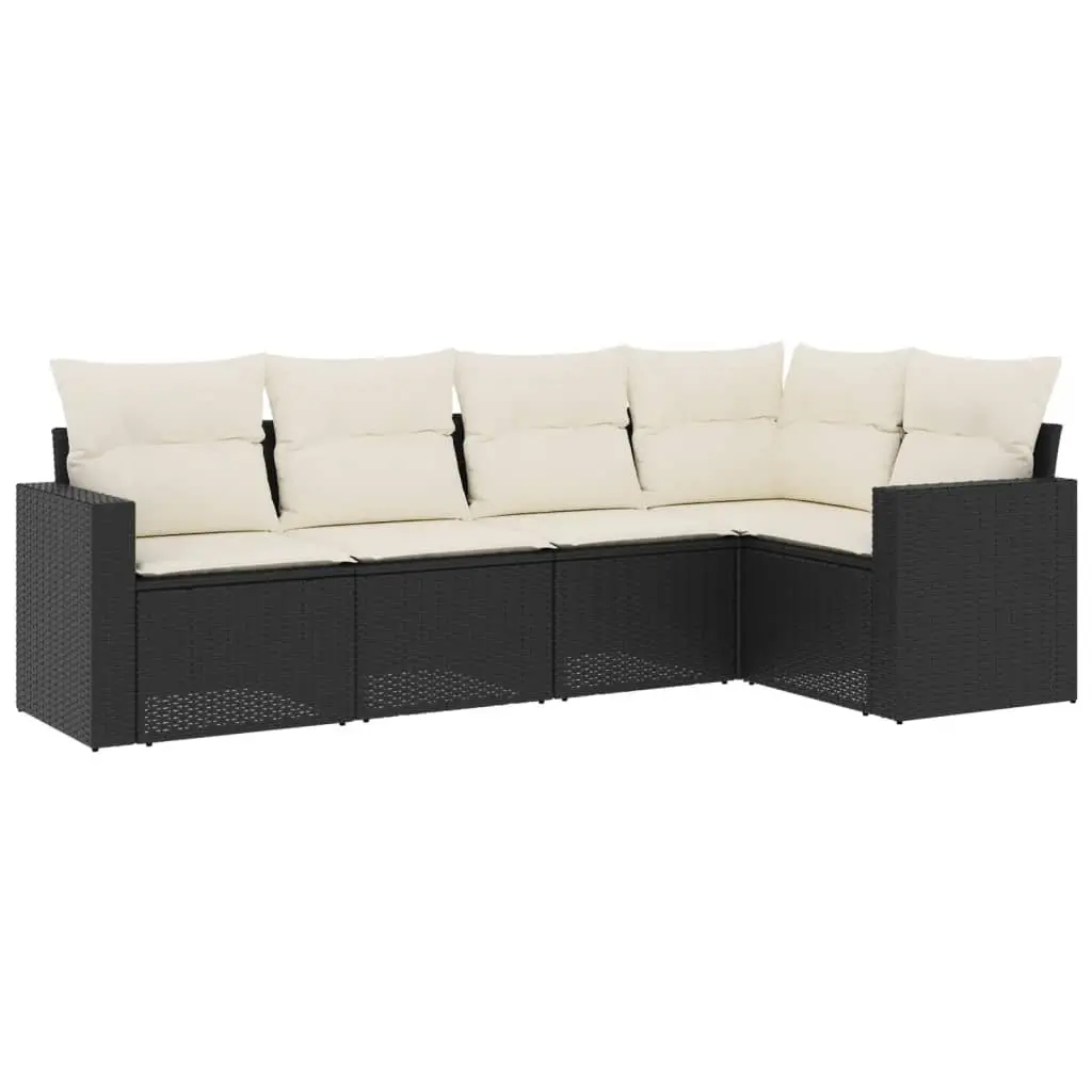 Outdoor Sectional Sofa Set 5 Piece Black Garden Furniture with Storage Cushions