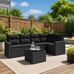 6-Piece Black Outdoor Sectional Sofa Set