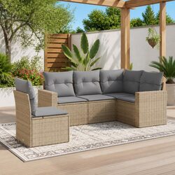 5 Piece Outdoor Sectional Sofa Set in Beige