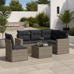 6-Piece Grey Outdoor Sectional Sofa Set - Compact Design