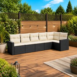 Outdoor Sectional Sofa Set 6 Piece Black Poly Rattan Garden Furniture with