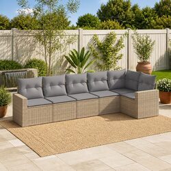 Outdoor Garden Sofa Set 6 Piece Sectional Modular Lounge with Storage Beige