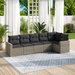 Grey Poly Rattan 6-Piece Sofa Set for Outdoor Use