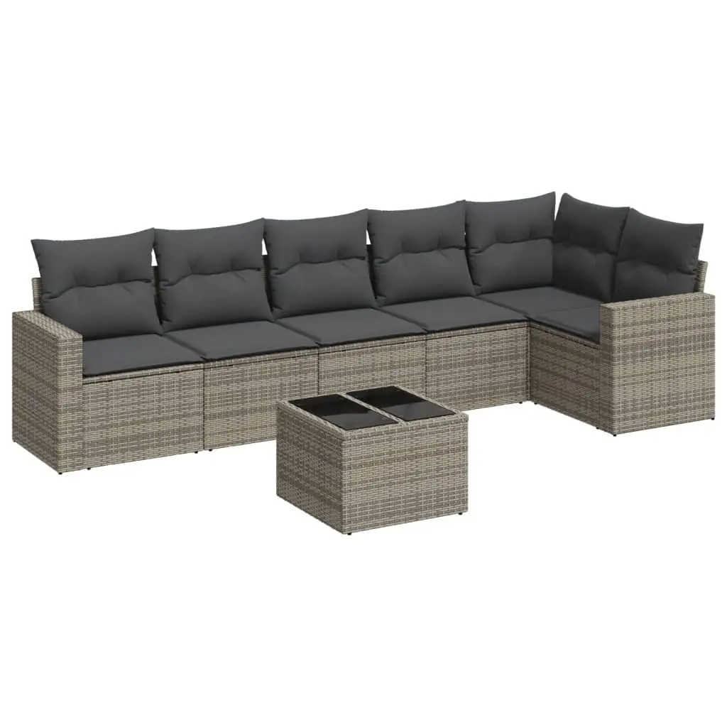 Outdoor Sectional Sofa Set 7 Piece Grey Rattan Garden Furniture with Storage