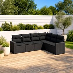 6-Piece Black Outdoor Sectional Sofa Set - Compact Comfort