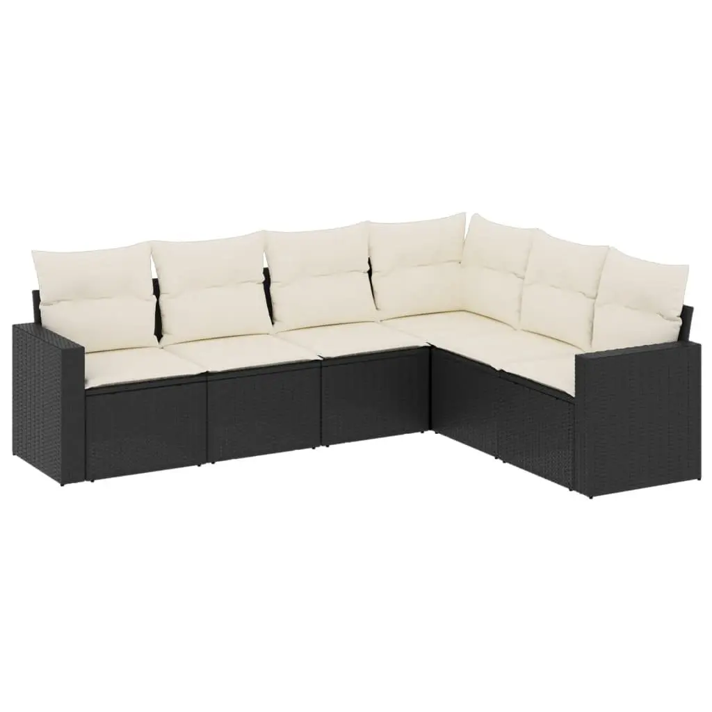 6 Piece Outdoor Garden Sectional Sofa Set with Cushions Storage Black Rattan