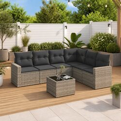 7 Piece Outdoor Garden Sofa Set Sectional Grey Poly Rattan Patio Furniture