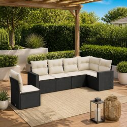 Outdoor Sectional Sofa Set 6 Piece Black Poly Rattan Garden Furniture with