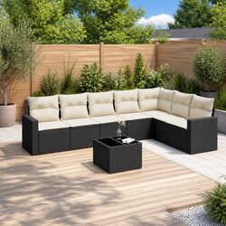 8 Piece Outdoor Garden Sofa Set Black Poly Rattan Sectional Patio Furniture