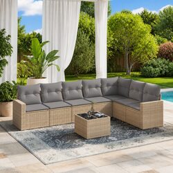 Compact 8-Piece Outdoor Sectional Sofa Set in Beige