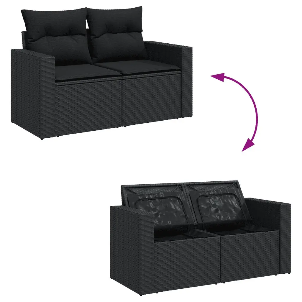 8 Piece Outdoor Garden Sofa Set with Cushions Black Poly Rattan Sectional