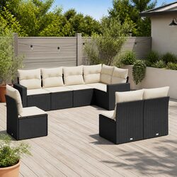 Outdoor Sectional Sofa Set 8 Piece Garden Furniture Black Poly Rattan with