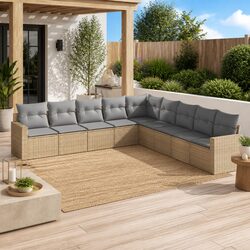Outdoor Sectional Sofa Set 9 Piece Garden Furniture Beige Poly Rattan with