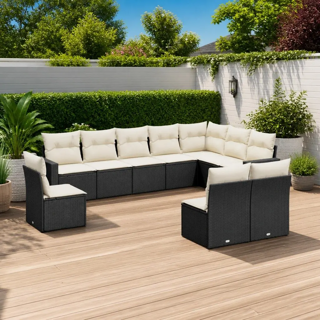 Outdoor Sectional Sofa Set 10 Piece Garden Furniture Black Poly Rattan Modular