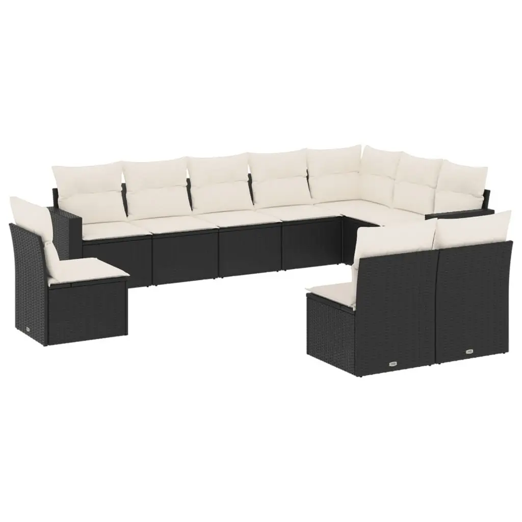Outdoor Sectional Sofa Set 10 Piece Garden Furniture Black Poly Rattan Modular
