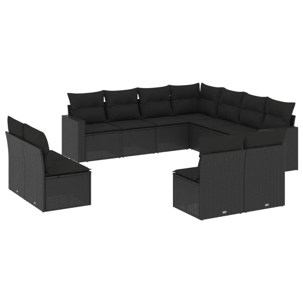Outdoor Garden Sofa Set Black 11 Piece Modular Sectional with Thickly Padded Cushions and Integrated Storage
