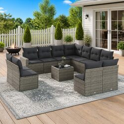 12 Piece Grey Garden Sofa Set