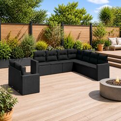 9-Piece Outdoor Sofa Set in Black Rattan