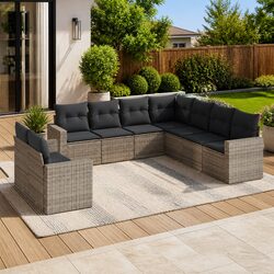 Outdoor Sectional Sofa Set 9 Piece Garden Furniture with Storage Grey Poly