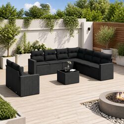 Concise 10-Piece Outdoor Sofa Set in Black