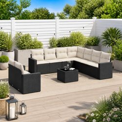 10 Piece Outdoor Garden Sectional Sofa Set Black Poly Rattan Modular Patio