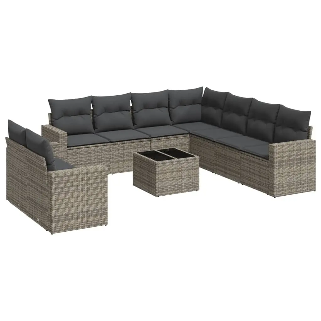 10 Piece Outdoor Sectional Sofa Set Grey Poly Rattan Patio Furniture with