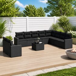 11 Piece Outdoor Sectional Sofa Set Black Poly Rattan Garden Furniture Patio