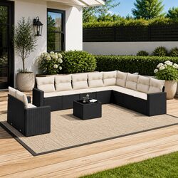 Compact 11 Piece Black Outdoor Sectional Sofa Set