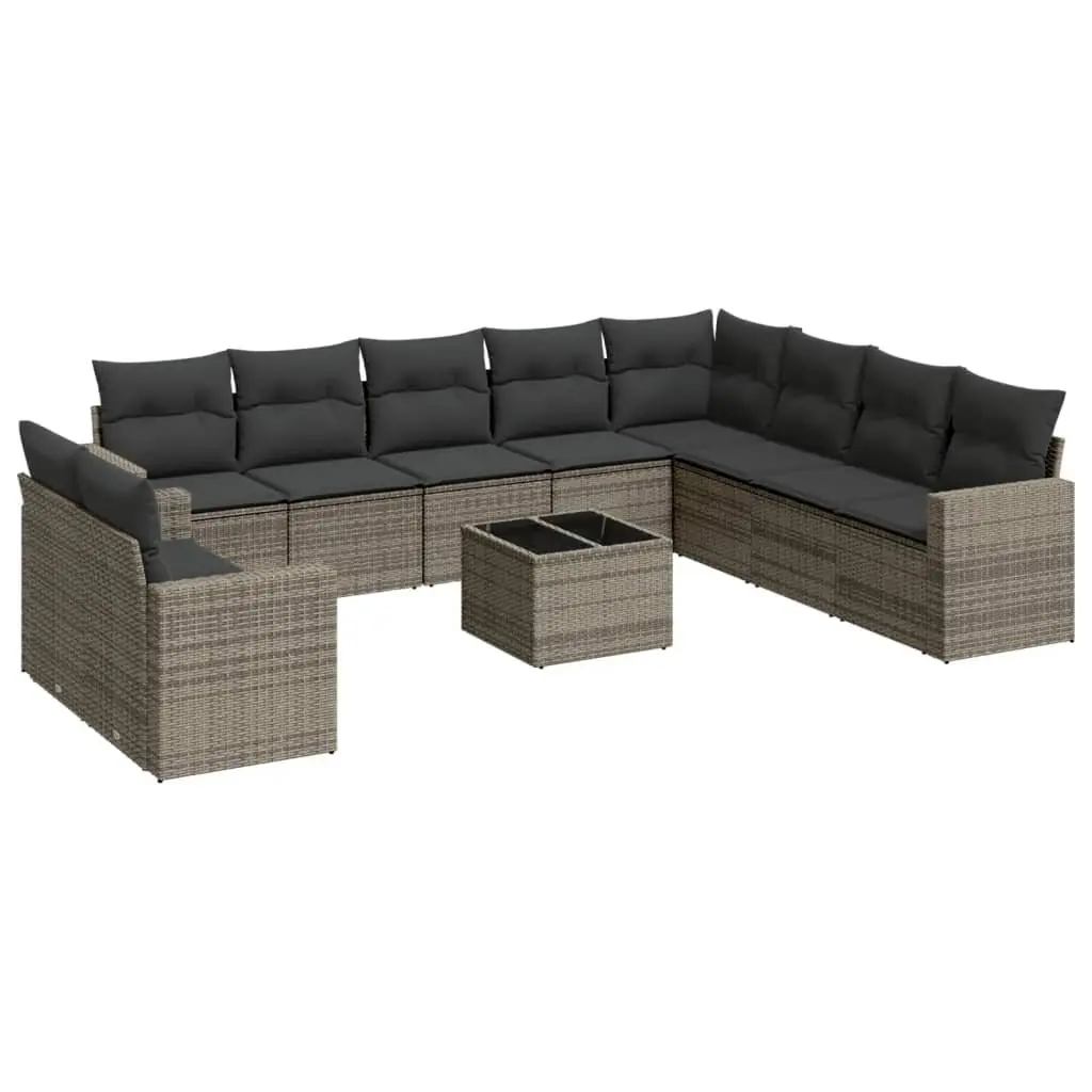 Outdoor Sectional Sofa Set 11 Piece Grey Garden Furniture with Cushions and