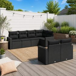 Outdoor Sectional Sofa Set 7 Piece Garden Furniture Black Poly Rattan with