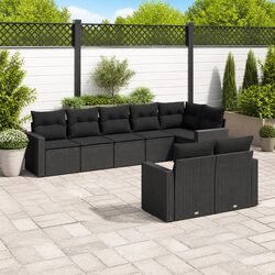 Outdoor Sectional Sofa Set 8 Piece Black Garden Furniture with Cushions Storage