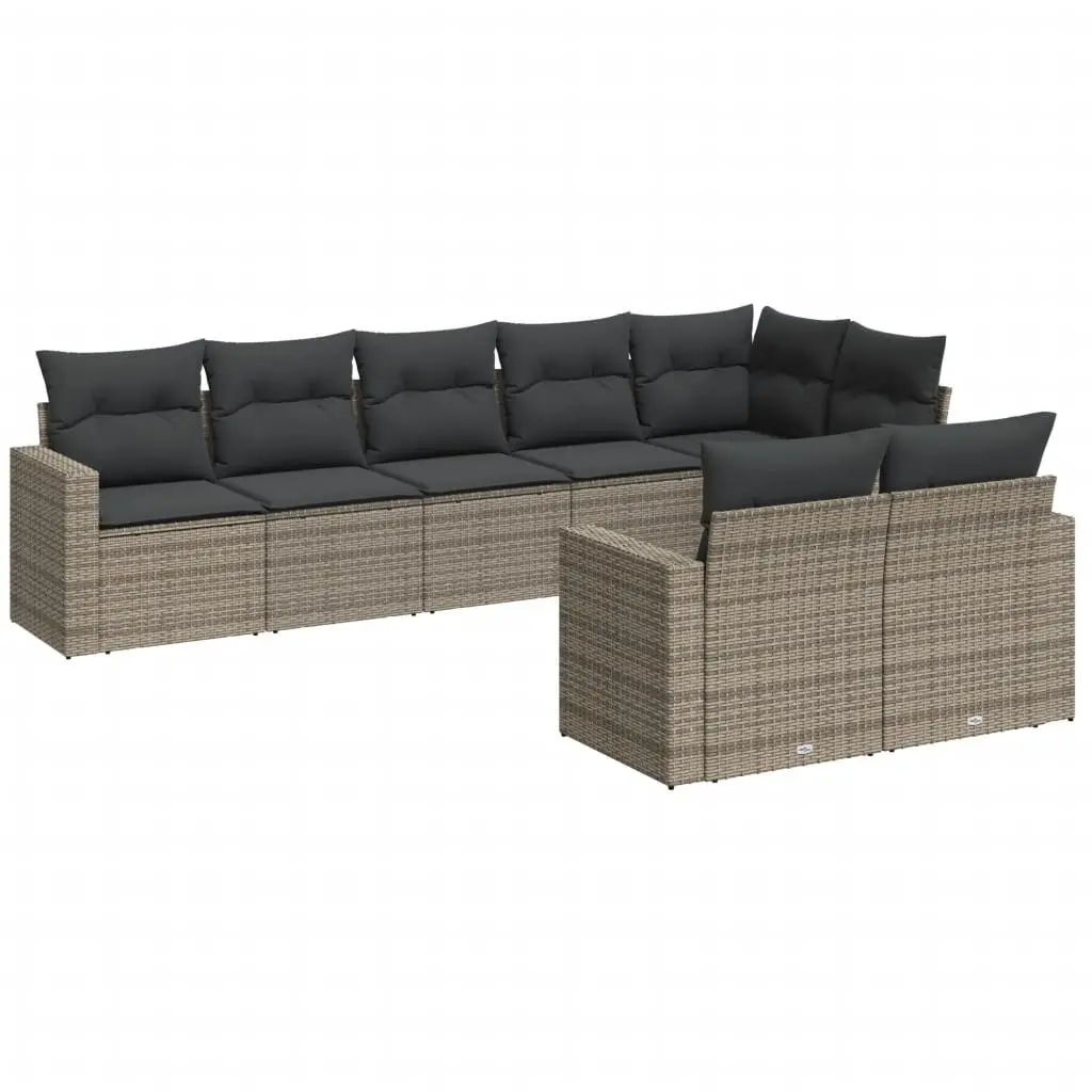8 Piece Garden Sofa Set Grey Poly Rattan Outdoor Sectional Patio Seating